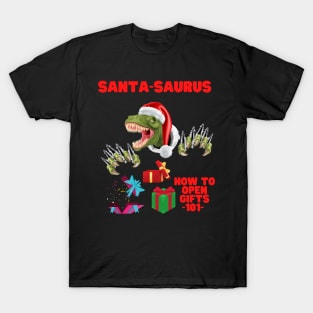 Santa Saurus, How To Open Gifts 101, Tree Rex, Tree Rex Christmas, Dinosaur Christmas, Christmas Dinosaur, Dinosaur Lover, Dinosaur Gift Idea, T Rex Christmas, T-Shirt